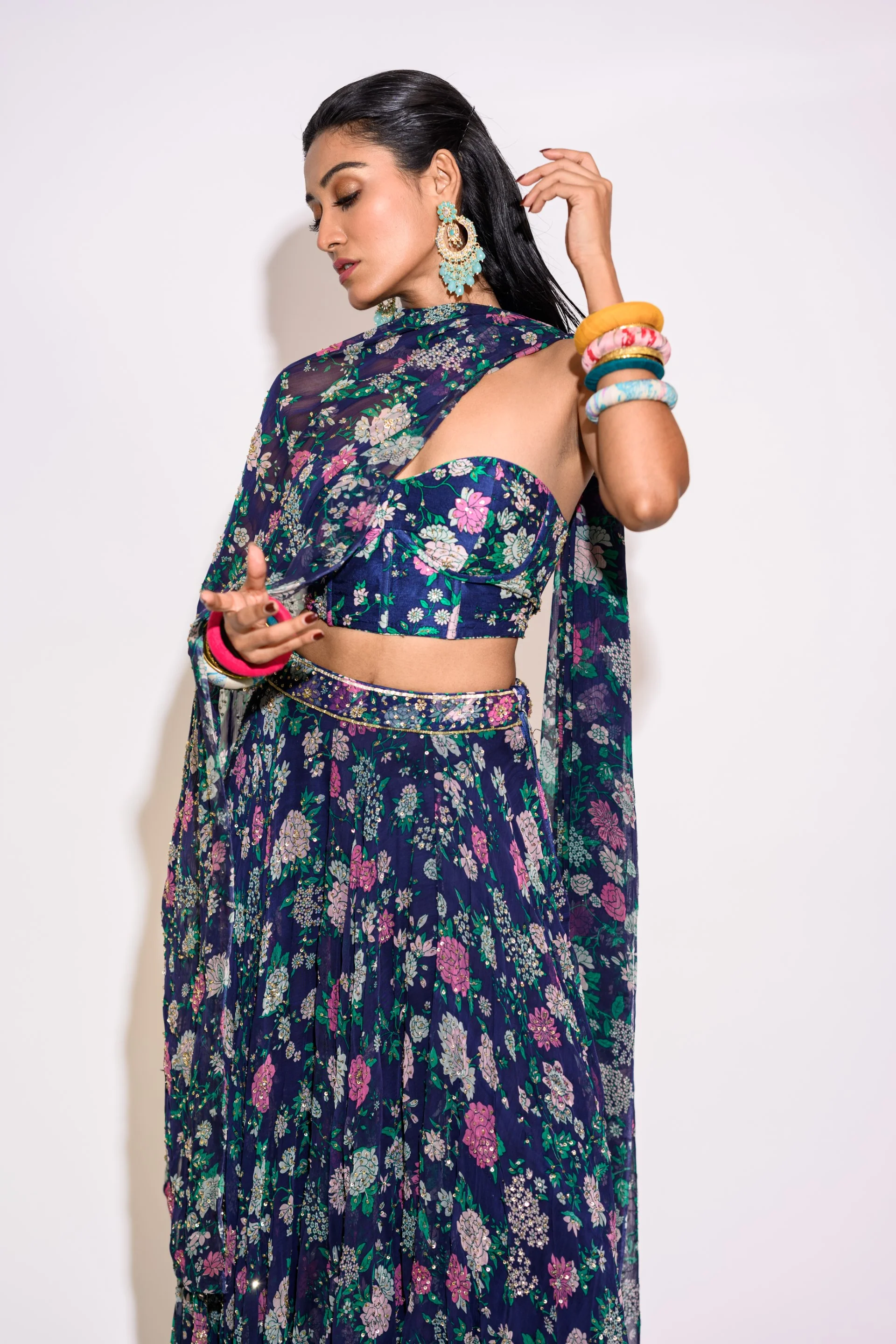 Blue Lehenga with Corset Blouse - Image 3