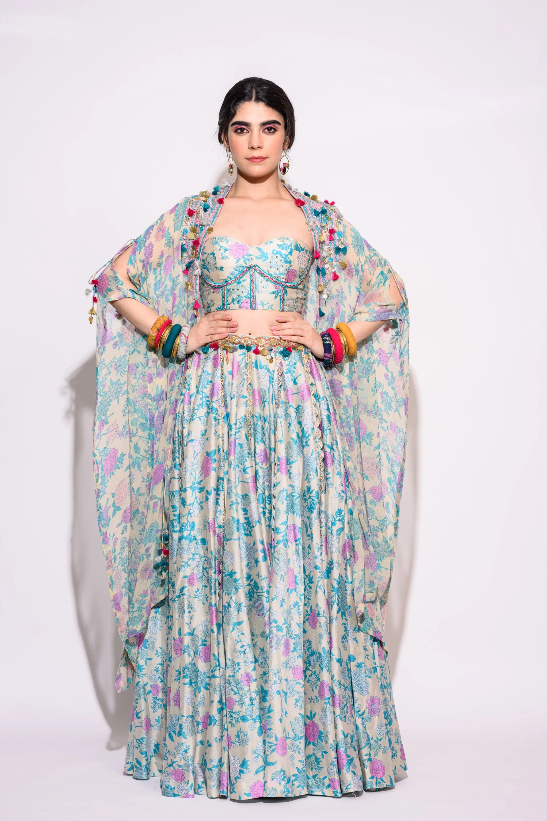 Blue Printed Skirt with Corset Blouse - Image 3