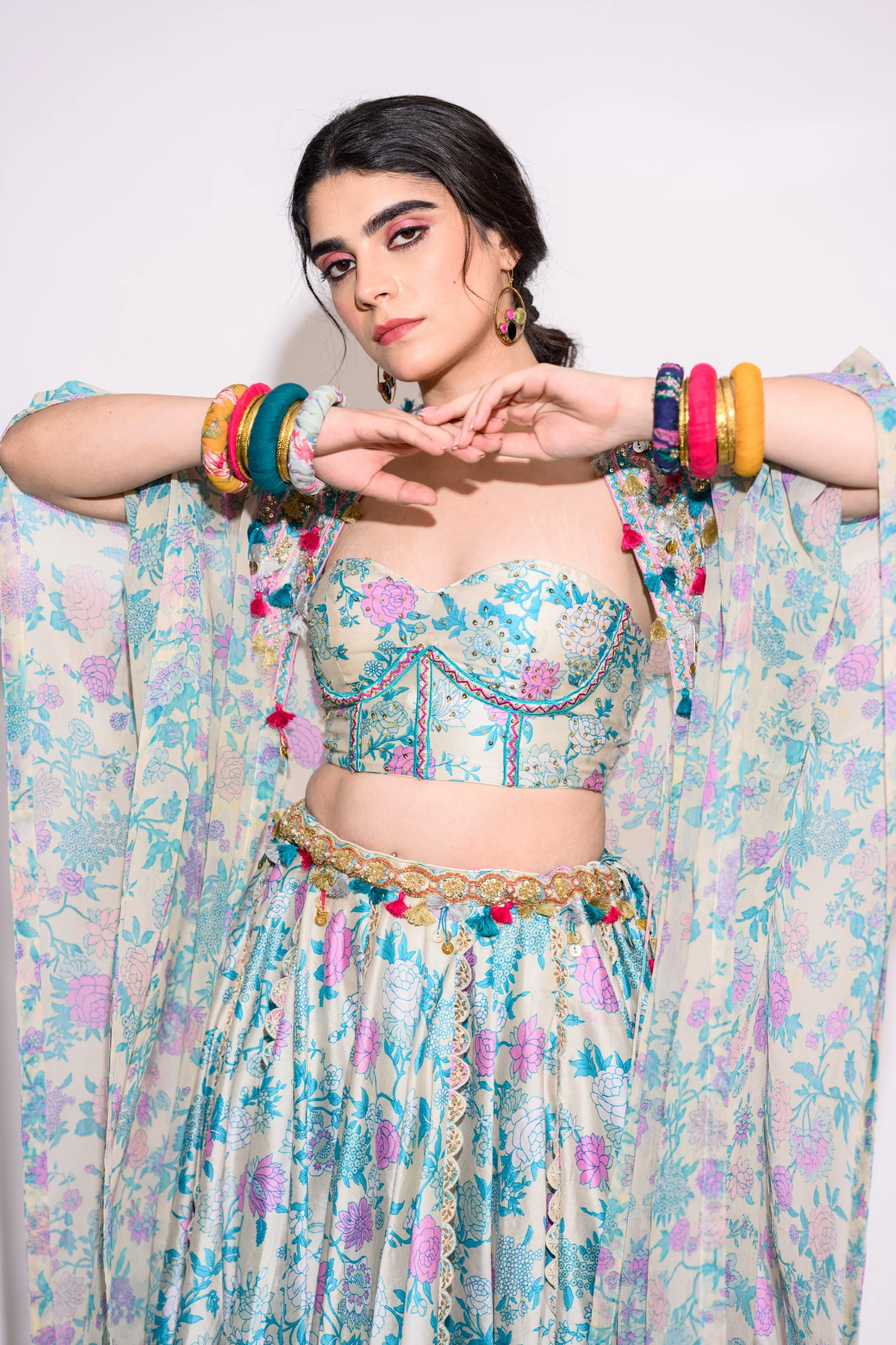 Blue Printed Skirt with Corset Blouse - Image 4