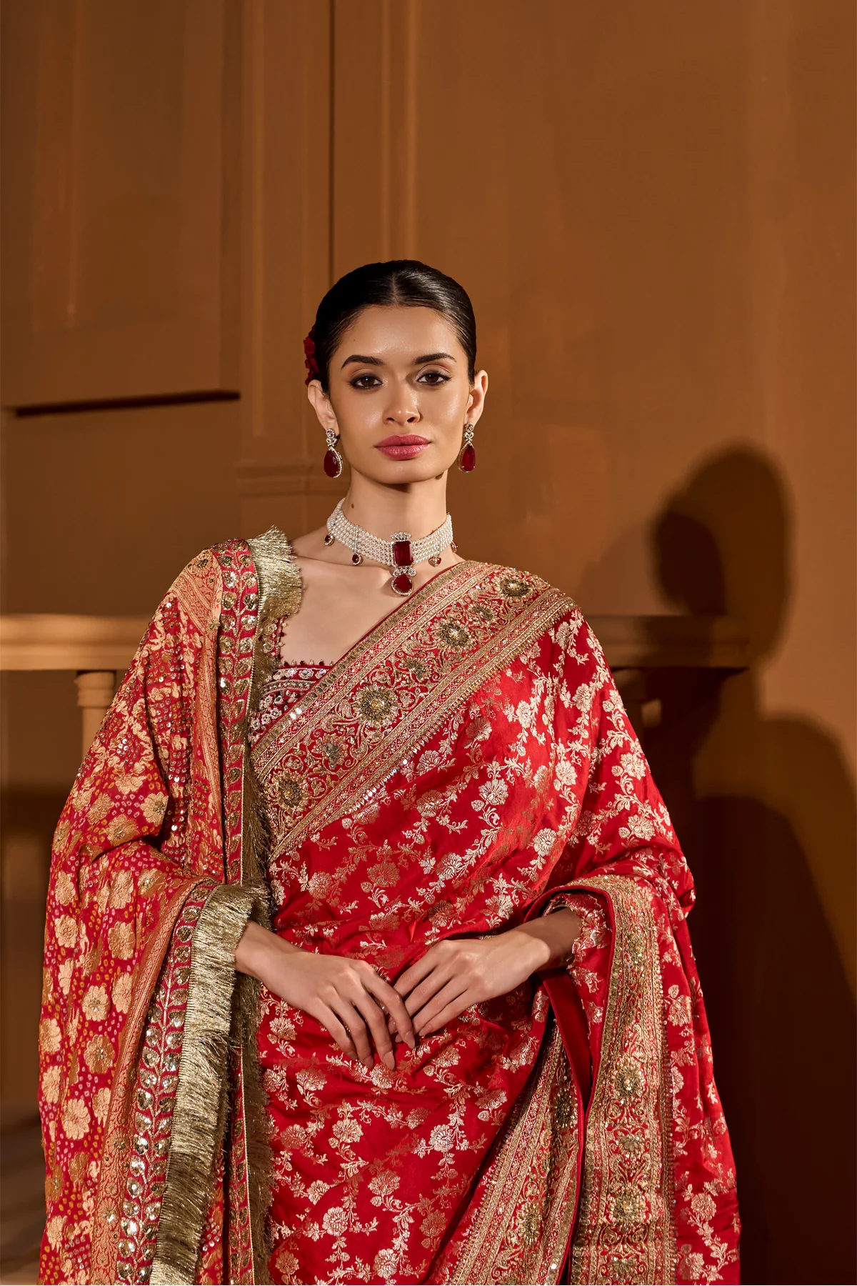 Crimson Elegance Banarasi Saree - Image 3