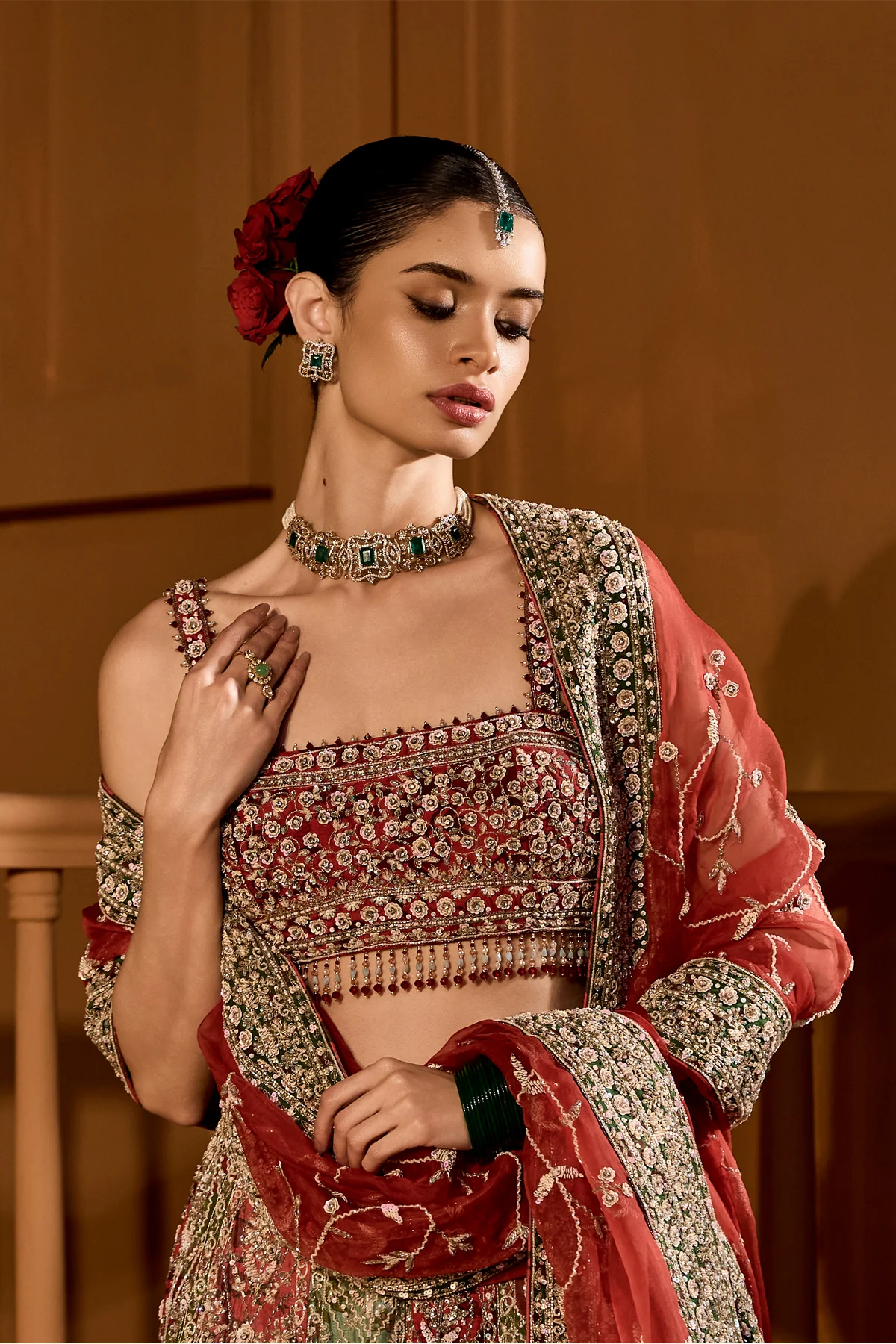 Eclipsed Ruby Wedding Lehenga - Image 2