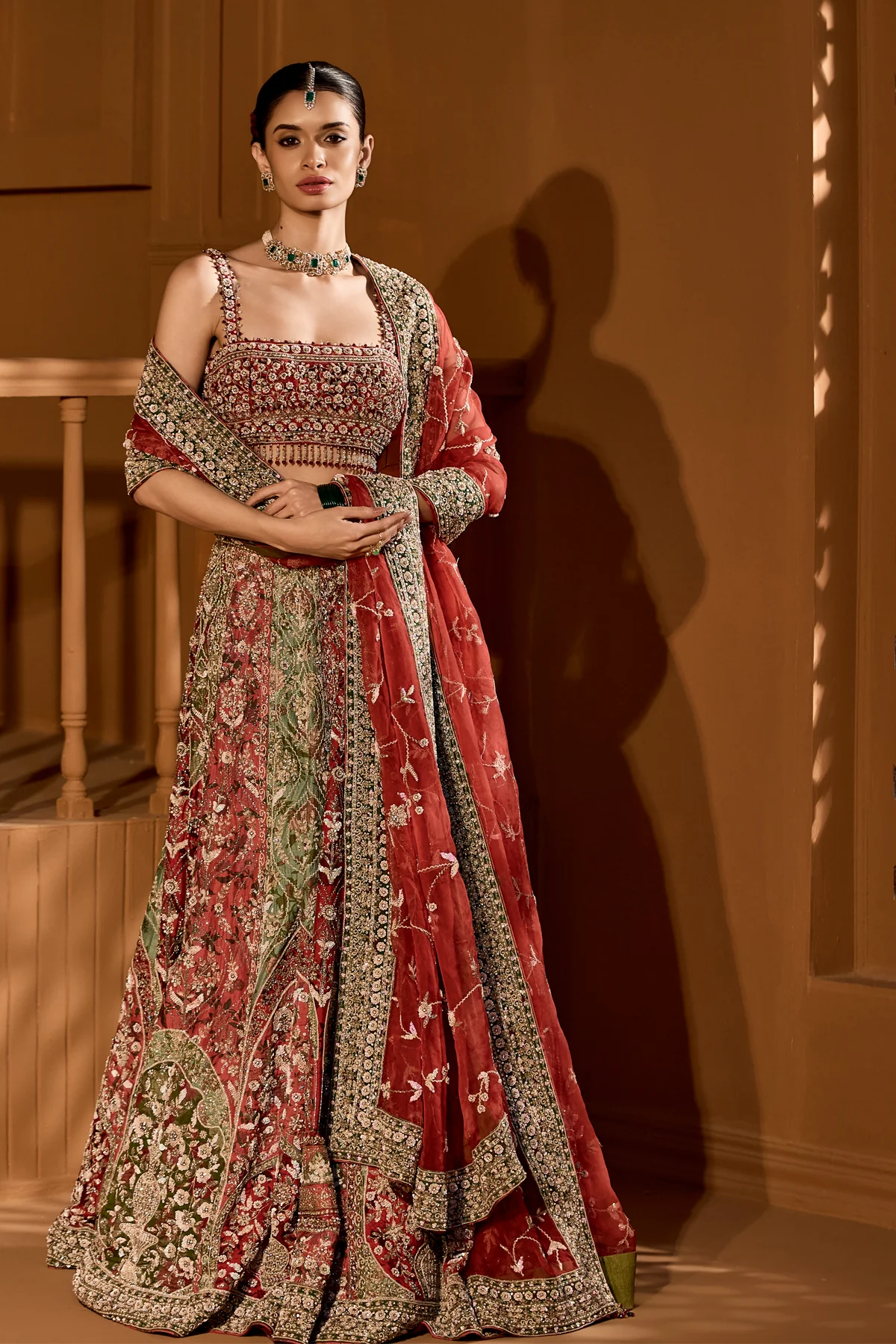 Eclipsed Ruby Wedding Lehenga - Image 3