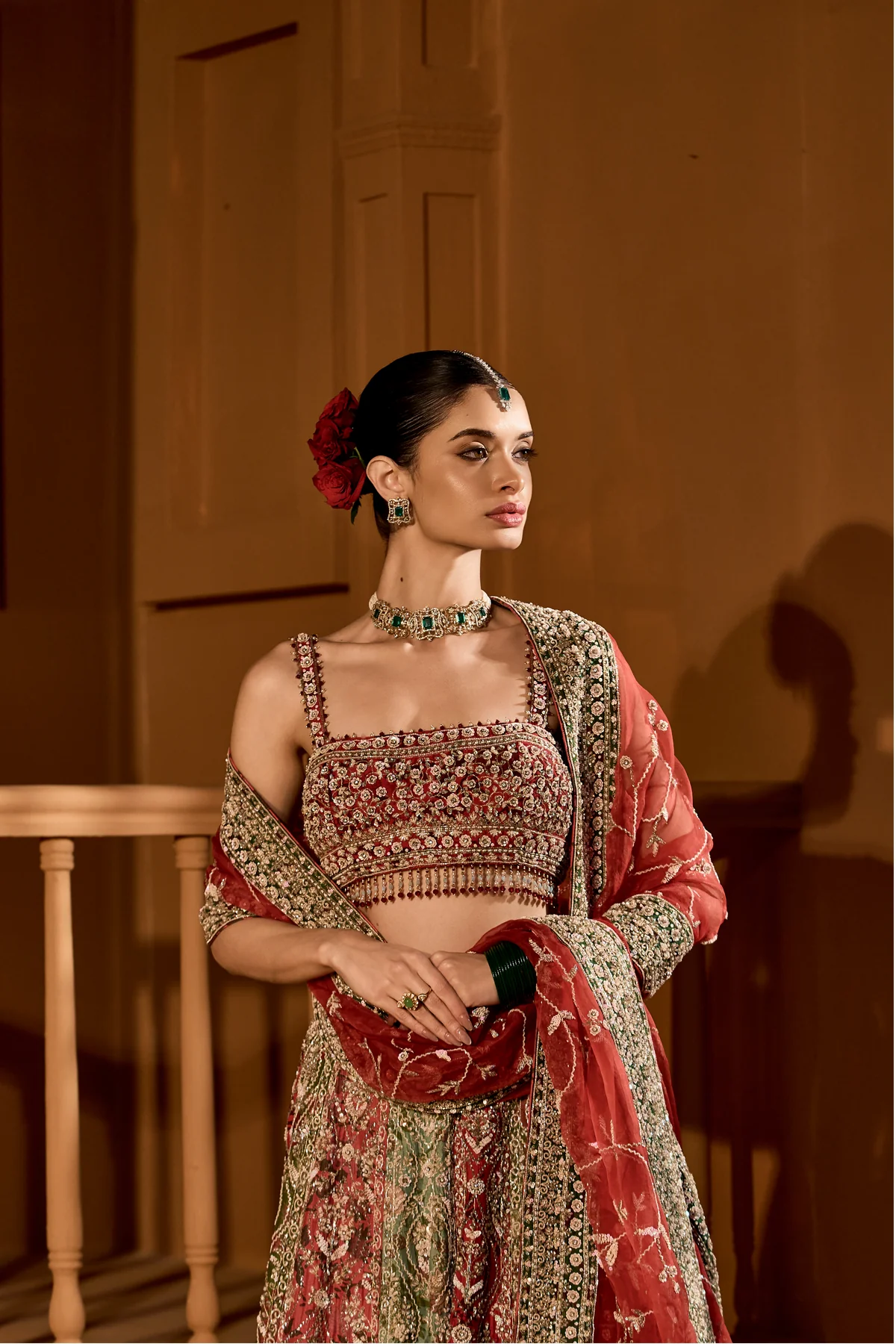 Eclipsed Ruby Wedding Lehenga - Image 4