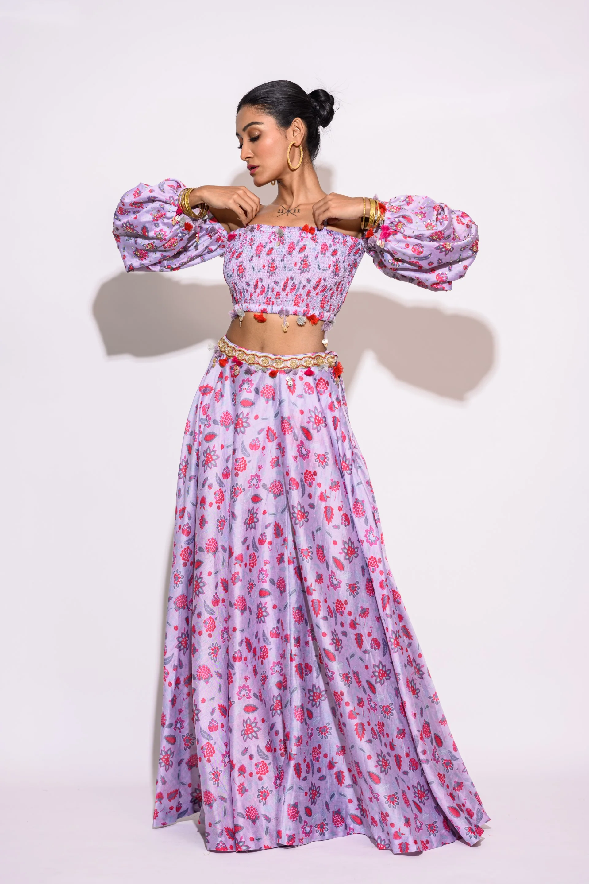 Lilac Cold Shoulder Blouse, Skirt Set - Image 3