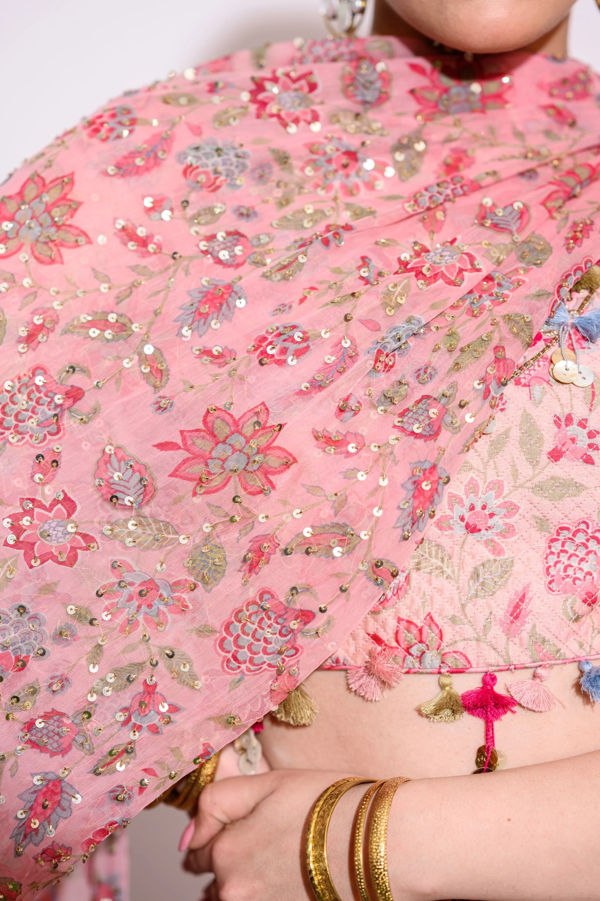 Printed Pink Lehenga with Chiffon dupatta - Image 3
