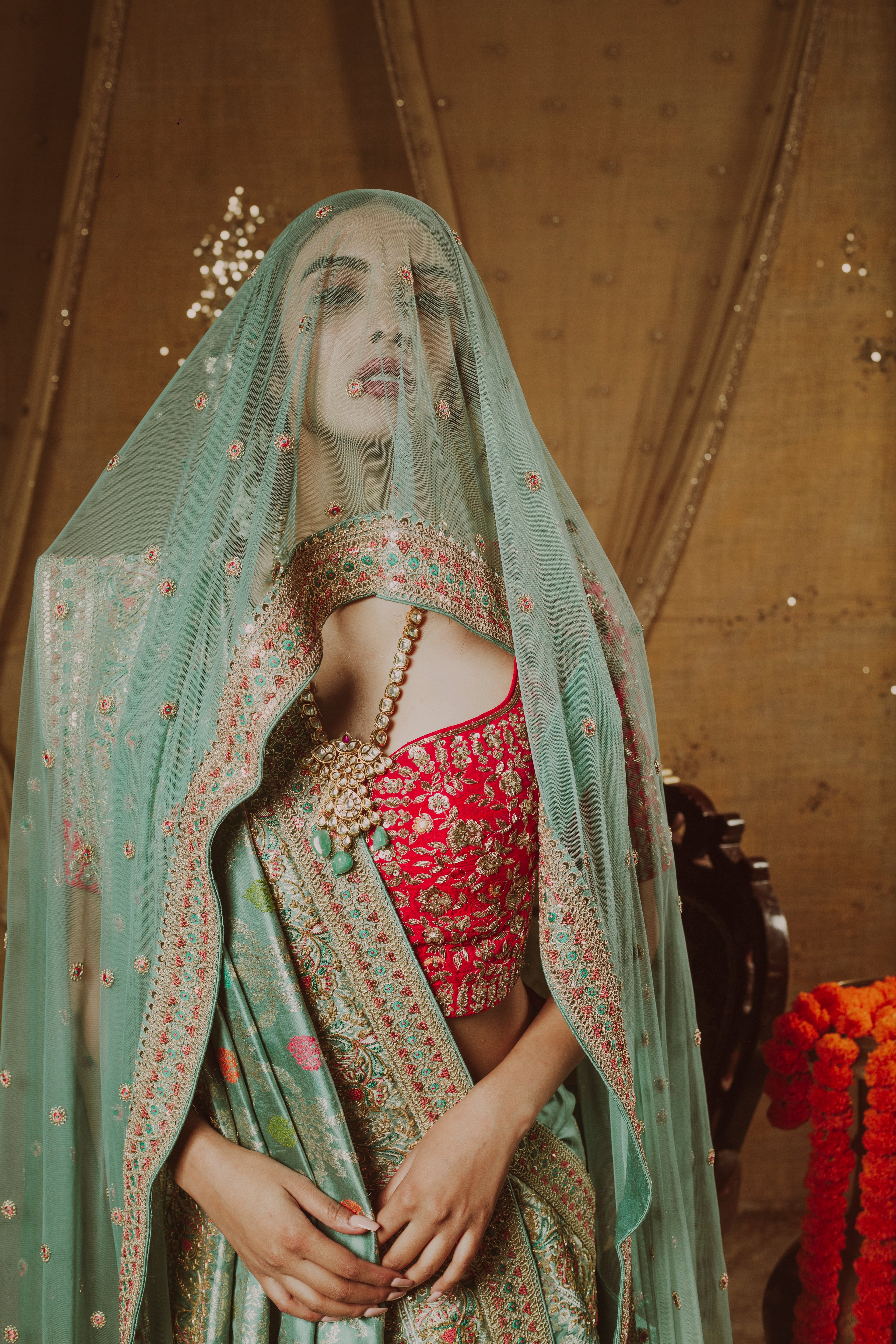 Teal Tranquility Banarasi Saree - Image 3