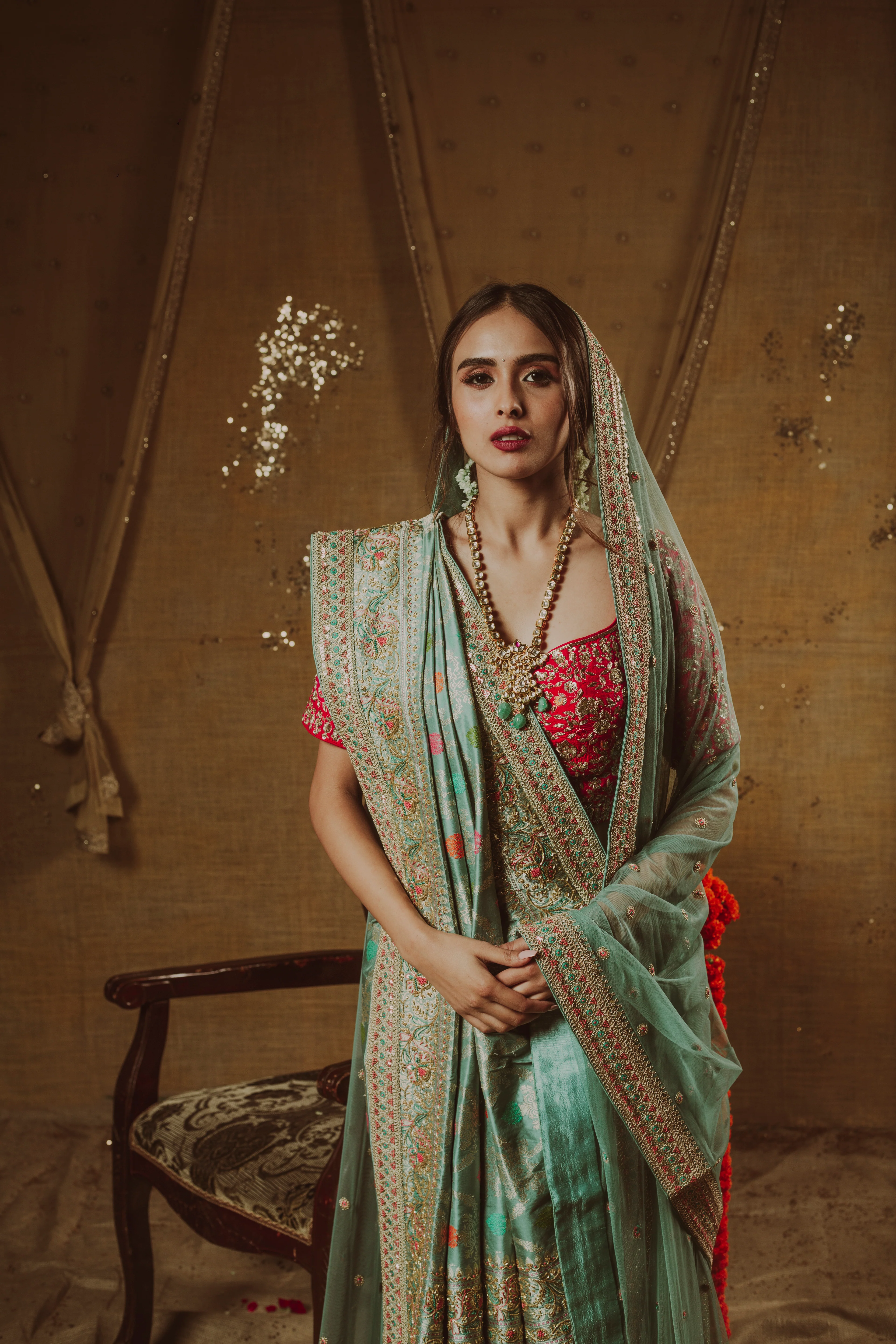 Teal Tranquility Banarasi Saree - Image 4