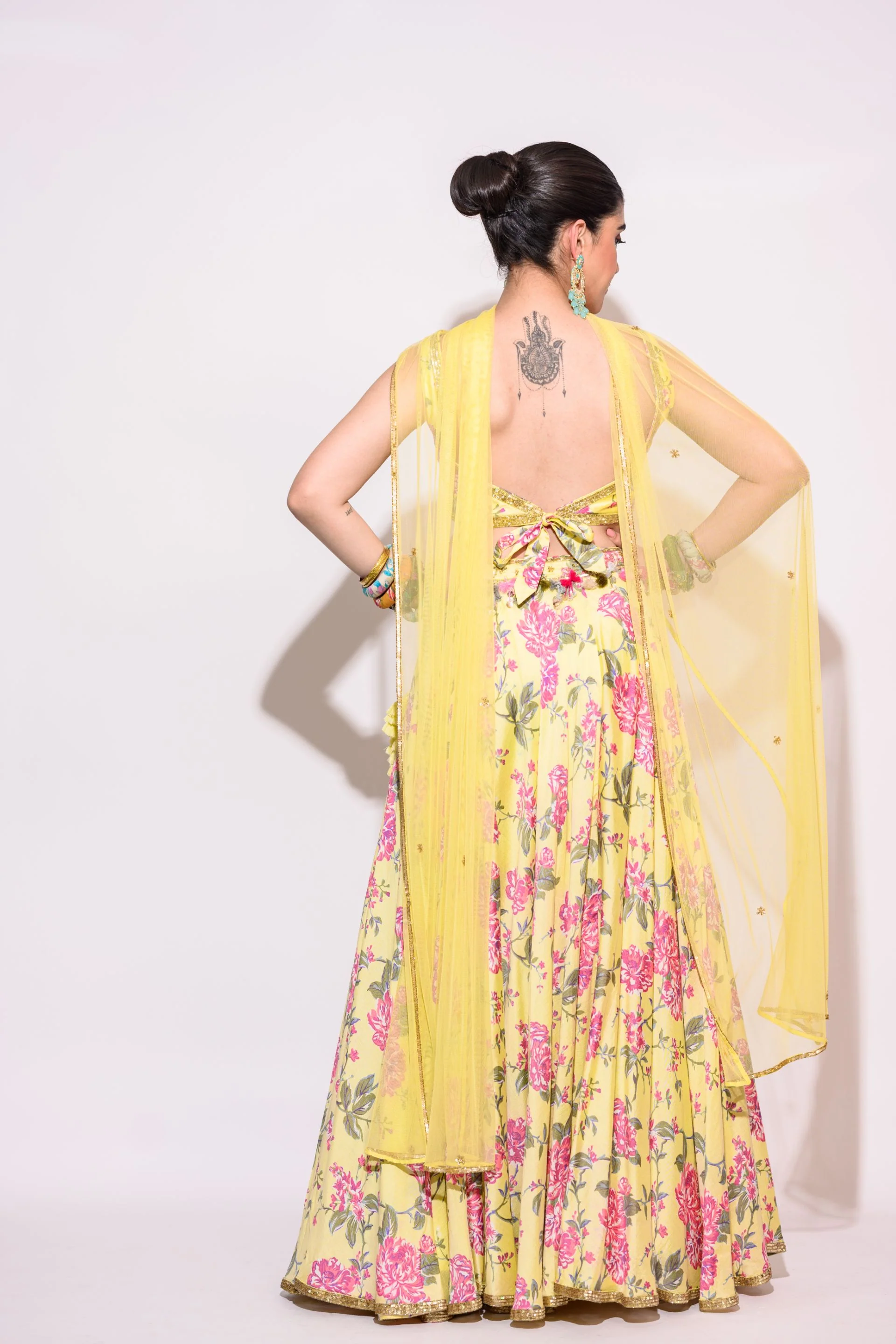 Yellow Printed Lehenga with Net dupatta - Image 4